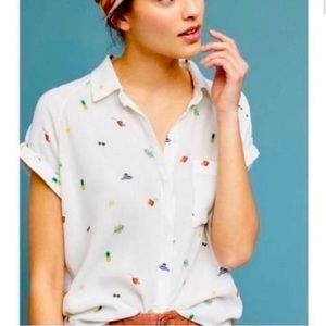 ANTHROPOLOGIE BRAND // Rails Chase Beach Day Button Up White Blouse S